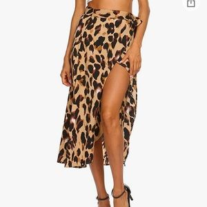 Leopard skirt High Low split summer midi wrap skirt
